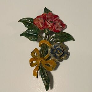 Large Vintage Art Deco Enamel Flower Floral Brooch